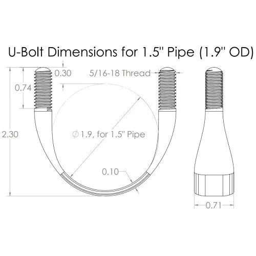 Better Mounts U-Bolt w/ Nuts 1.9" OD Large {Wholesale}